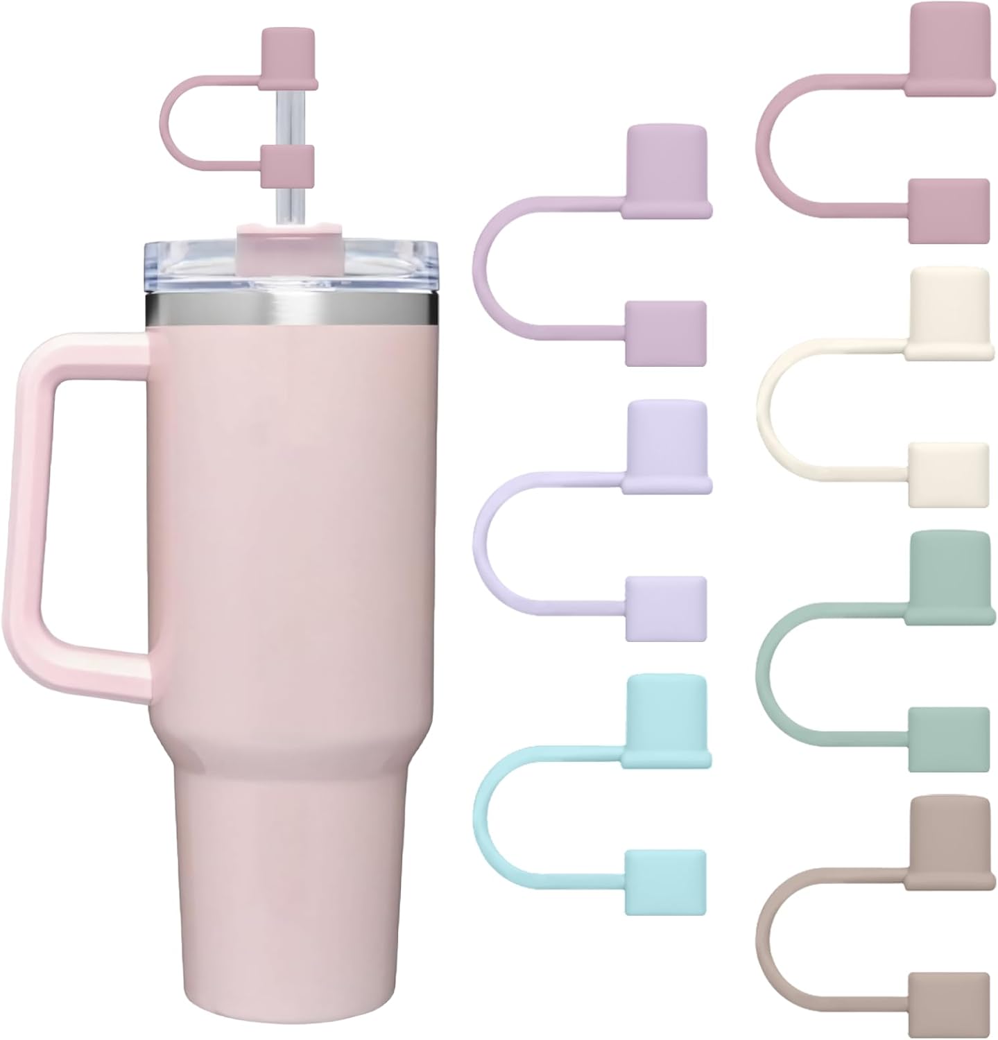 7Pcs Straw Cover Cap for Stanley Cup,Simple 10mm(0.4inch) Silicone Straw Toppers for Stanley 40&30oz Tumbler Accessories-Multicolor