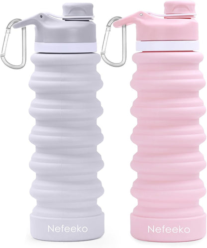 Nefeeko Collapsible Water Bottle, 26oz Silicone Foldable Water Bottles Leakproof BPA Free Travel Water Bottles with Carabiner, Portable Sport Water Bottles for Camping,Hiking Outdoor Indoor Sport