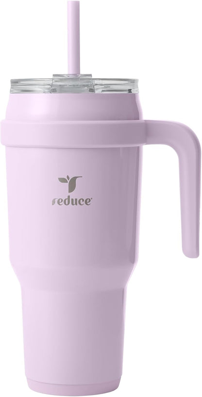 REDUCE 24 oz Stainless Steel Tumbler with Handle - Dual-Wall Vacuum Insulated Travel Mug, Sweat-Proof Lid & Reusable Straw - Keeps Drinks Cold for 24 Hrs, Fits Cupholders, Dishwasher Safe - Lilac Bud