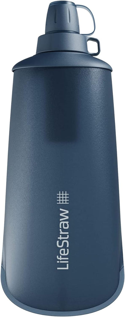 LifeStraw Peak Series - Collapsible Squeeze Bottle Water Filter System – 650ml for Trail Running, Through Hiking, Travel, Cycling, and Fishing; Dark Mountain Gray