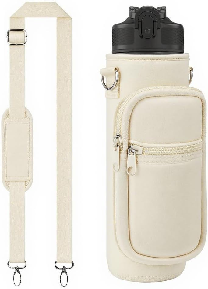 Water Bottle Holder with Strap, Insulated Crossbody Sling Bag, Carrier with Phone Pocket for Walking Hiking Camping Fishing
