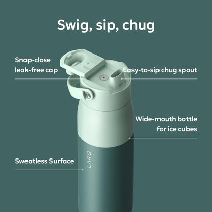 LARQ Swig Top — Insulated Stainless Steel Water Bottle with Straw, Detachable Silicone Handle, Vacuum 24h Cold, BPA-Free Metal Bottle for Gym, Travel, Office, Wide Mouth for Ice — 23 oz, Mojave Dune