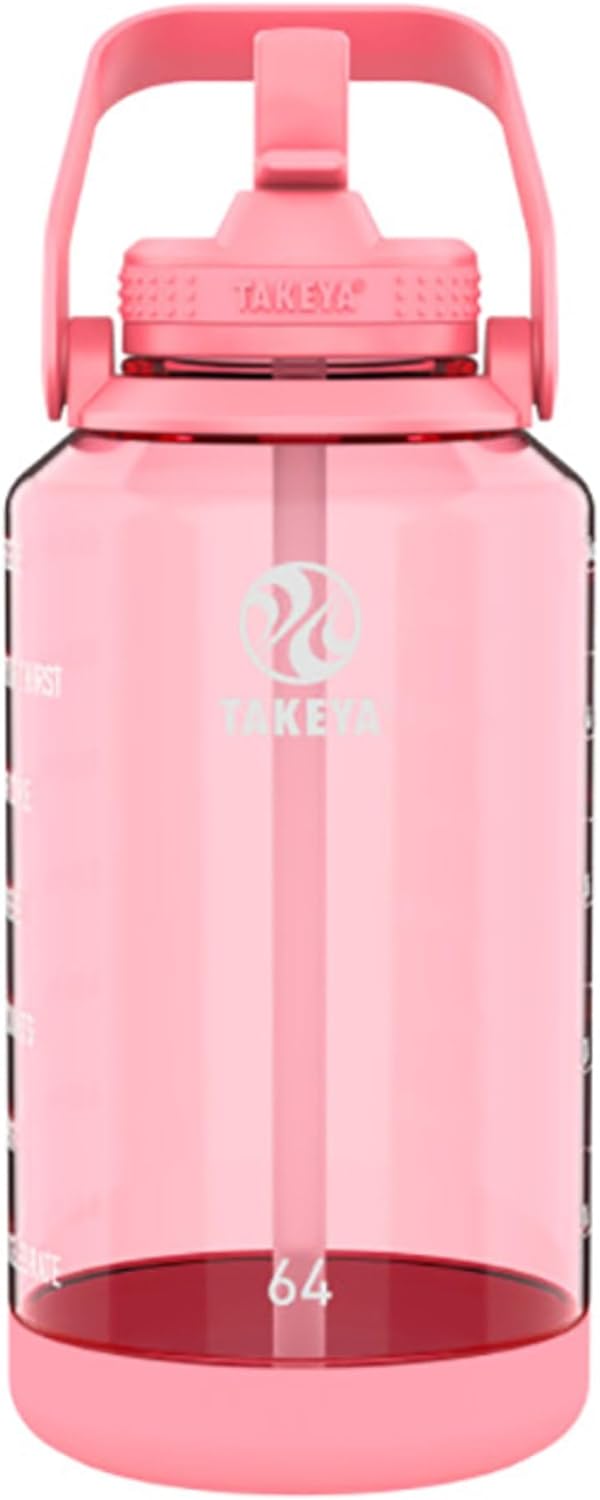 Takeya Motivational Water Bottle with Straw Lid and Time Marker (64 oz, Vivacity Purple) - Leakproof, BPA Free Water Bottle for Daily Intake Tracking