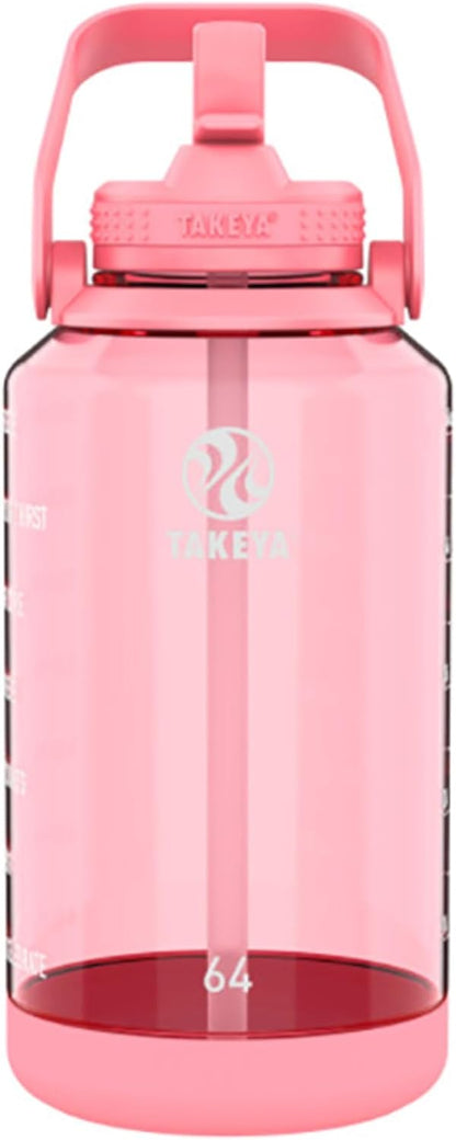Takeya Motivational Water Bottle with Straw Lid and Time Marker (64 oz, Vivacity Purple) - Leakproof, BPA Free Water Bottle for Daily Intake Tracking