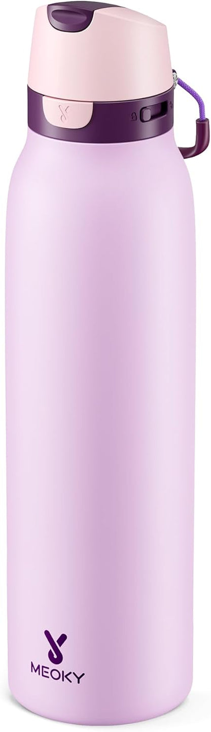 Meoky 24 oz Slim Insulated Water Bottle: Leak Proof Locking Lid, 2-in-1 Straw and Spout, 24 Hours Cold, Top Handle, BPA Free, Stainless Steel Water Bottle for Men Sports Travel Gym, Night