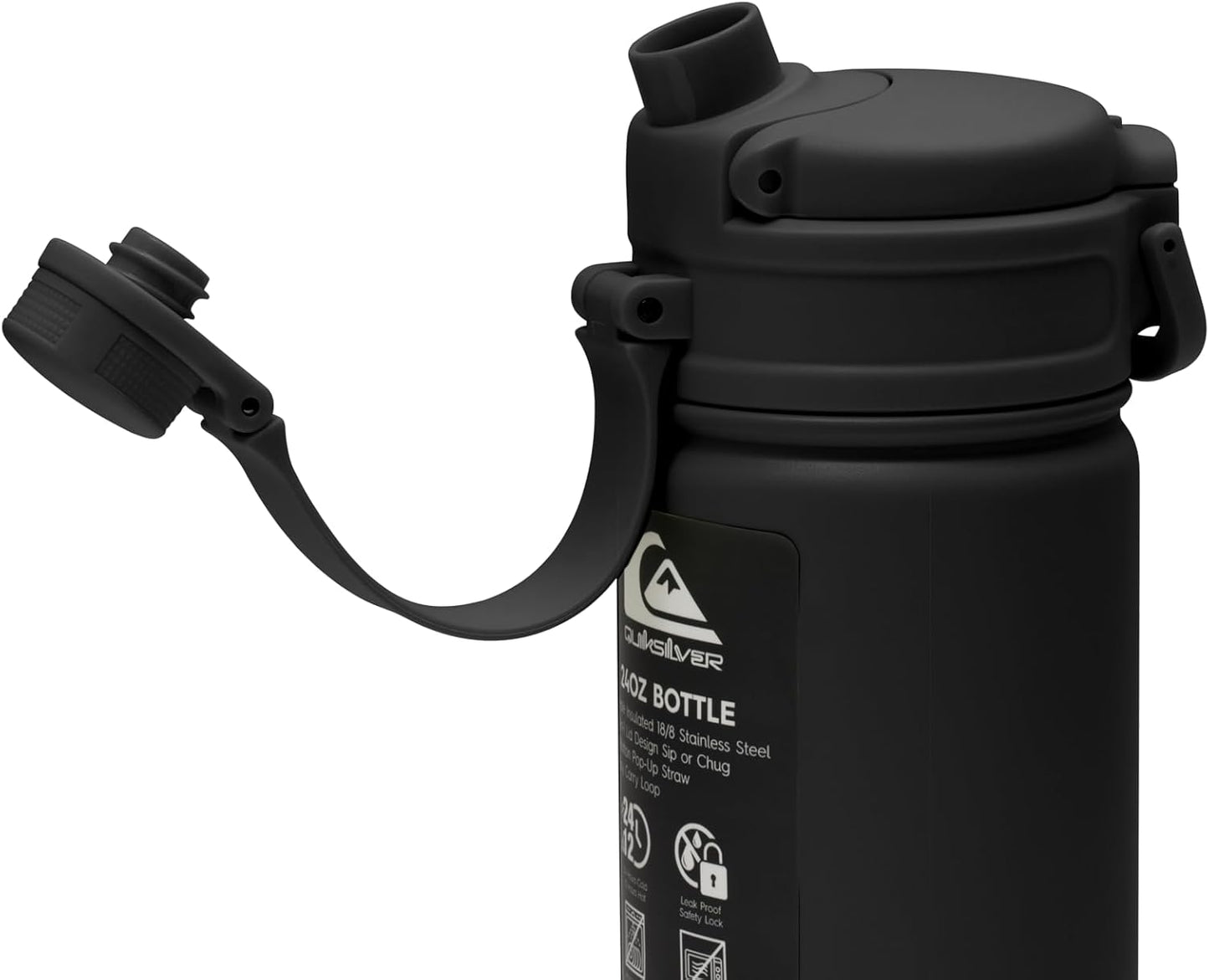 Quiksilver Laguna 32oz Tripple Wall Stainless Steel Water Bottle, Reusuable Sports Bottle with Leak-Proof Straw and Spout Lid, Non-Slip Rubber Base, Carrier Handle, 24H Hot & Cold Insulated Tumbler