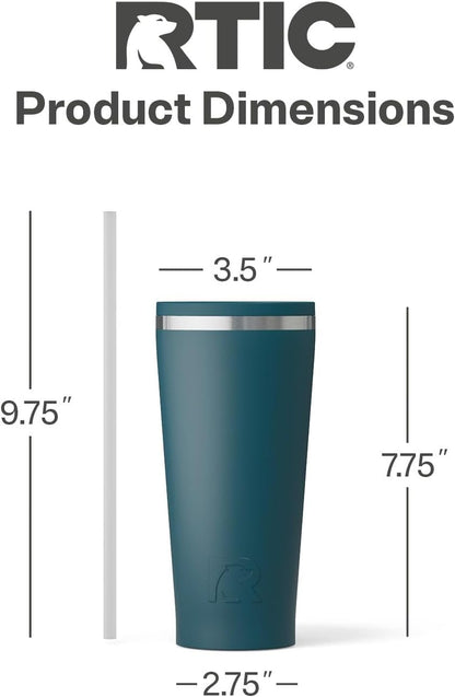 RTIC 20oz Everyday Tumbler Insulated Stainless Steel Portable Travel Coffee Cup with Straw, Ceramic Lining, Spill-Resistant Lid, BPA-Free, Hot and Cold Drink, Beach