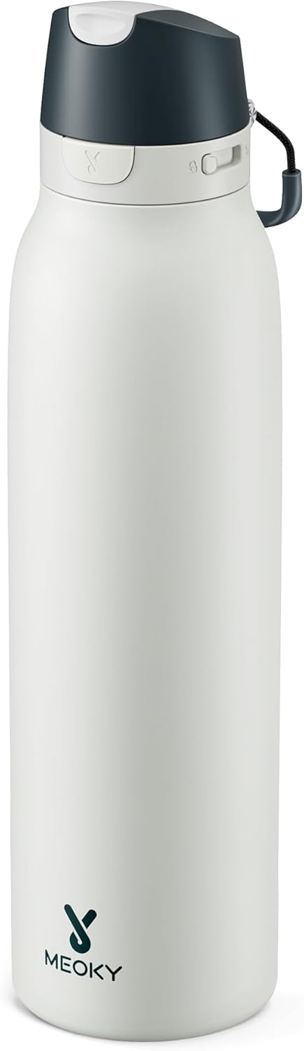 Meoky 24 oz Slim Insulated Water Bottle: Leak Proof Locking Lid, 2-in-1 Straw and Spout, 24 Hours Cold, Top Handle, BPA Free, Stainless Steel Water Bottle for Men Sports Travel Gym, Night
