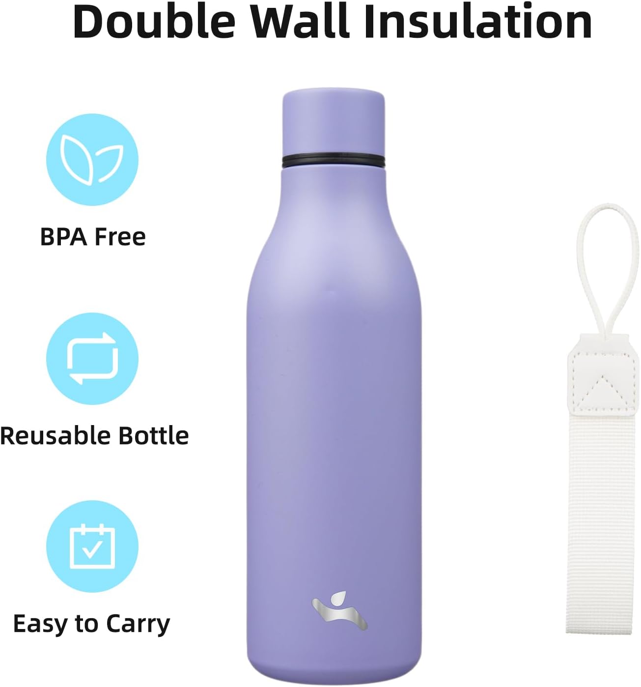 Konokyo Insulated Water Bottle with Strap,18 oz Double Wall Stainless Steel Vacuum Bottles Metal Water Flask,Macaron Green - Colors B