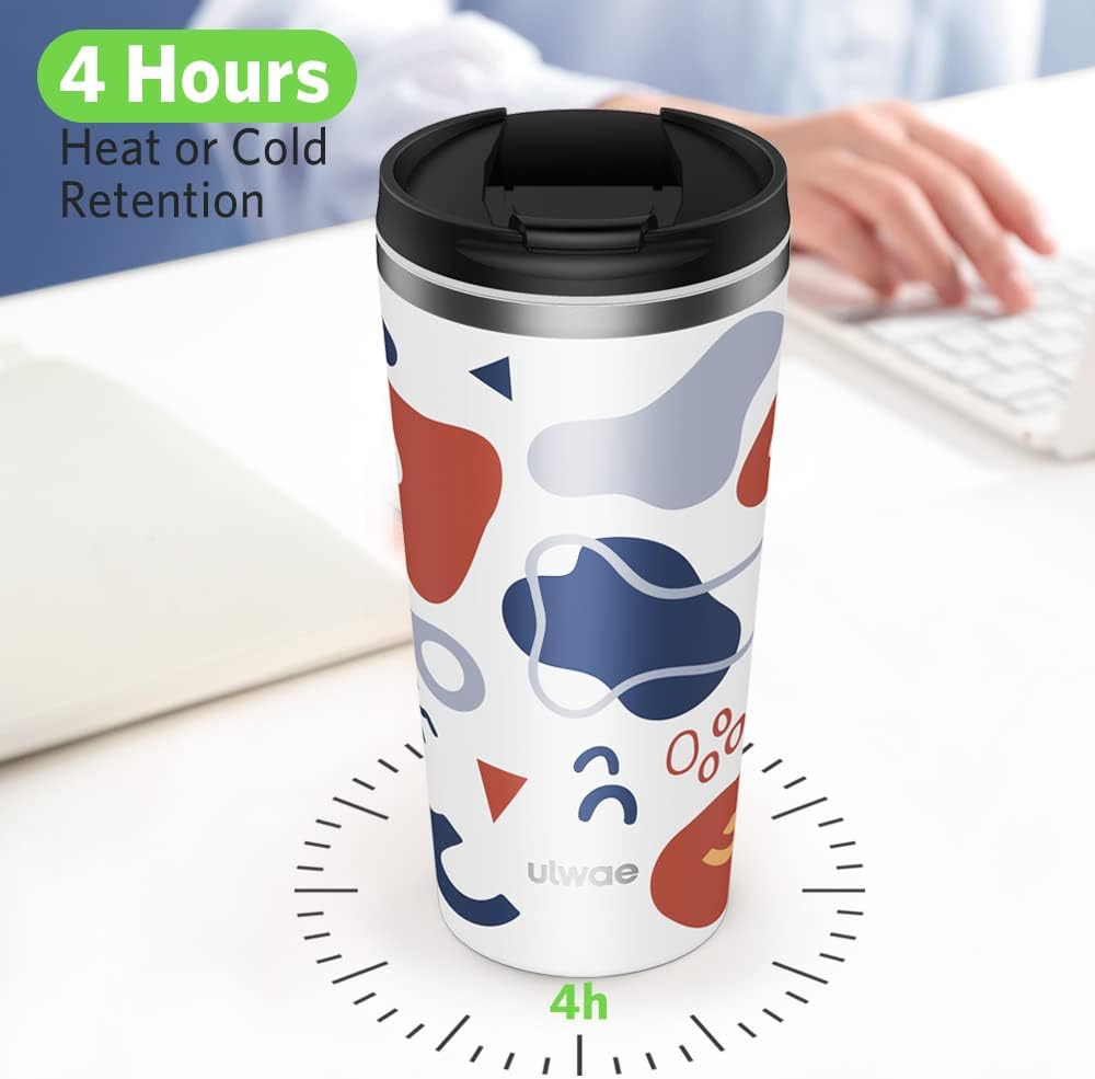 Insulated Coffee Mug with Ceramic Coating, 18oz Travel Mug with Leak-proof Lid, Vacuum Double-wall Tumbler, Stainless Steel Thermal Cup for Tea, Hot Cocoa, Cold Beverage, Ice Drinks