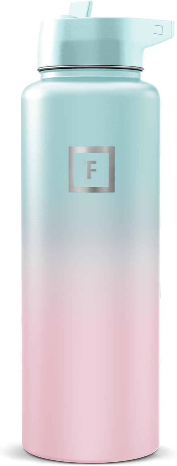 IRON °FLASK Camping & Hiking Hydration Flask with Straw, Wide Mouth Insulated Stainless Steel Sports Water Bottle - 40 oz Midnight Black