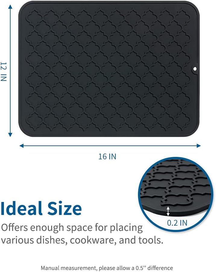 AMOAMI-Dish Drying Mats for Kitchen Counter-Silicone Dish Drying Mat-Kitchen Dish Drying Pad Heat Resistant Mat-Kitchen Gadgets Kitchen Accessories Kitchen Small Appliances(12" x 16", BLACK)