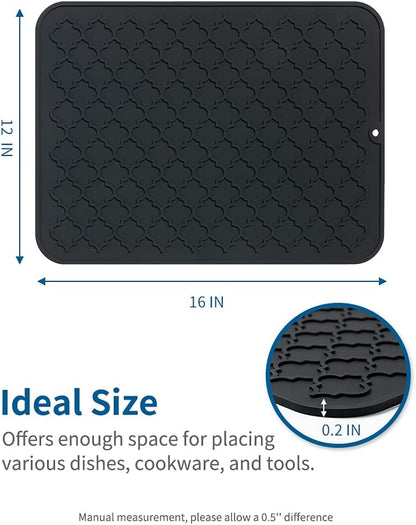 AMOAMI-Dish Drying Mats for Kitchen Counter-Silicone Dish Drying Mat-Kitchen Dish Drying Pad Heat Resistant Mat-Kitchen Gadgets Kitchen Accessories Kitchen Small Appliances(12" x 16", BLACK)