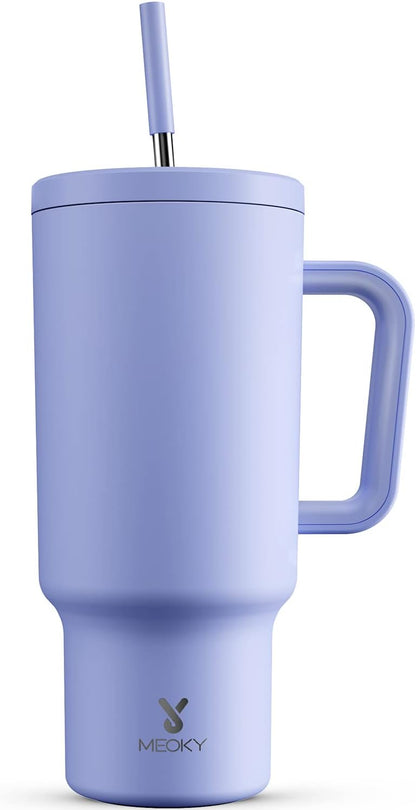 Meoky 40 oz Tumbler with Handle and Straw: Stainless Steel Insulated Tumbler with Lid and Straw - 100% Leak Proof Tumbler for Car Cup Holders - Travelers Commuters Workers, Donut