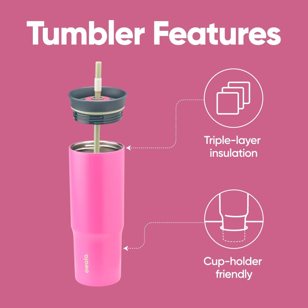Owala Stainless Steel Triple Layer Insulated Travel Tumbler with Spill Resistant Lid and Straw, BPA Free, 24 oz, Grey/Blue (The Great Blue)