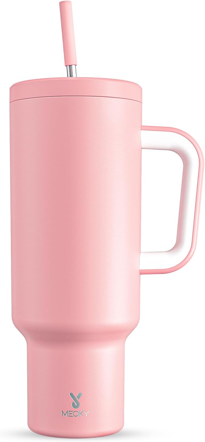 Meoky 40 oz Tumbler with Handle and Straw: Stainless Steel Insulated Tumbler with Lid and Straw - 100% Leak Proof Tumbler for Car Cup Holders - Travelers Commuters Workers, Donut