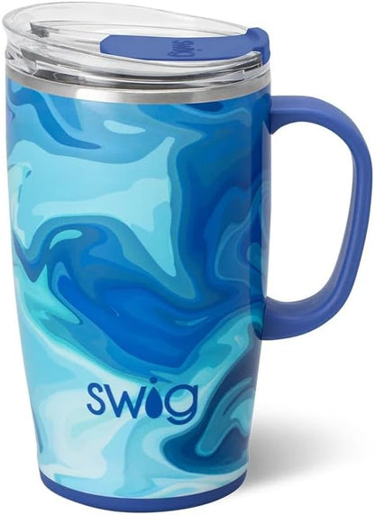 Swig Life 18oz Travel Mug, Insulated Tumbler with Handle and Lid, Cup Holder Friendly, Dishwasher Safe, Stainless Steel, Travel Coffee Cup (Honey Meadow)