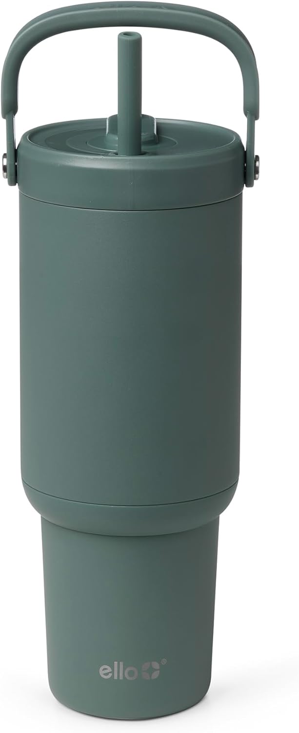 Ello Oasis Go+ 26oz Tumbler with Top Handle and Retracting Straw | Reusable Insulated Stainless Steel Cup, 100% Leakproof Water Bottle, 24 Hours Cold, Cup Holder Friendly For Travel | Wild Rasberry