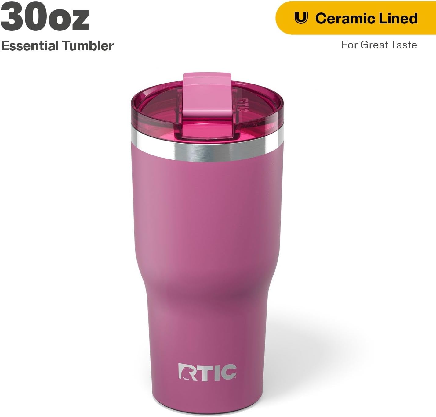 RTIC 20oz Essential Tumbler with Lid, Ceramic Lined, Insulated, Stainless Steel, Metal, Double Wall Vacuum-Insulation, Travel Cup for Iced Coffee, Tea, Hot and Cold Drink, Graphite