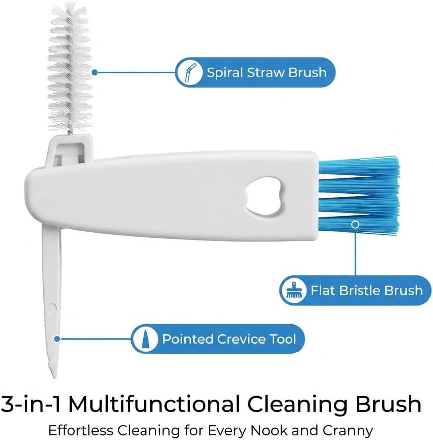 3 in 1 Cup Lid Gap Cleaning Brush Set, Multifunctional Bottle Cleaning Brush, Mutipurpose Tiny Silicone Cup Holder Cleaner, Home Kitchen Cleaning Tools (White)