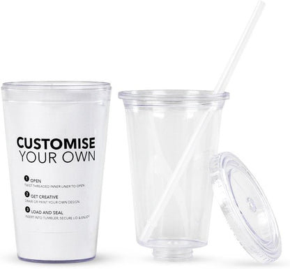 Simple Green Solutions - Customizable Paper Insert Acrylic Double Wall Cup for Cold Drinks, Clear Reusable Cups with Lids & Straws, Insulated Plastic Tumblers with Lids & Straw, Acrylic Tumblers, 16oz