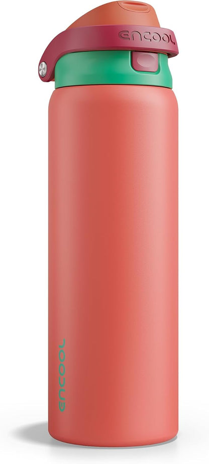 ENCOOL Leakproof Insulated Water Bottle with Straw Dual-Sip Water Bottle Bag-Safe Design for Work, Commute & Gym – Keeps Drinks Cold All Day, 24 oz, Lemonade Pink - Colors A