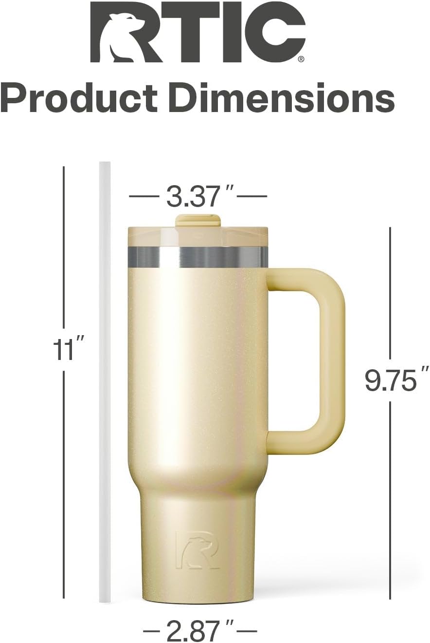 RTIC 30 oz Road Trip Tumbler Double-Walled Ceramic Lined InsulatedStainless Steel Portable Travel Coffee Mug Cup with Lid, Handle and Straw, Periwinkle Bouquet
