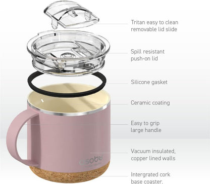 asobu Ultimate Ceramic Travel Mug, 12oz Insulated Stainless Steel Coffee Cup with Handle & Splash-Resistant Lid, Ceramic Lined for Pure Taste, BPA-Free, Double-Wall Vacuum for Hot Drinks