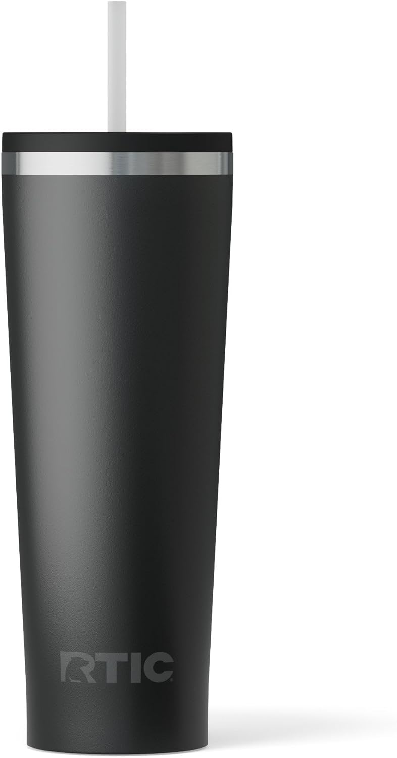 RTIC 20oz Everyday Tumbler Insulated Stainless Steel Portable Travel Coffee Cup with Straw, Ceramic Lining, Spill-Resistant Lid, BPA-Free, Hot and Cold Drink, Beach
