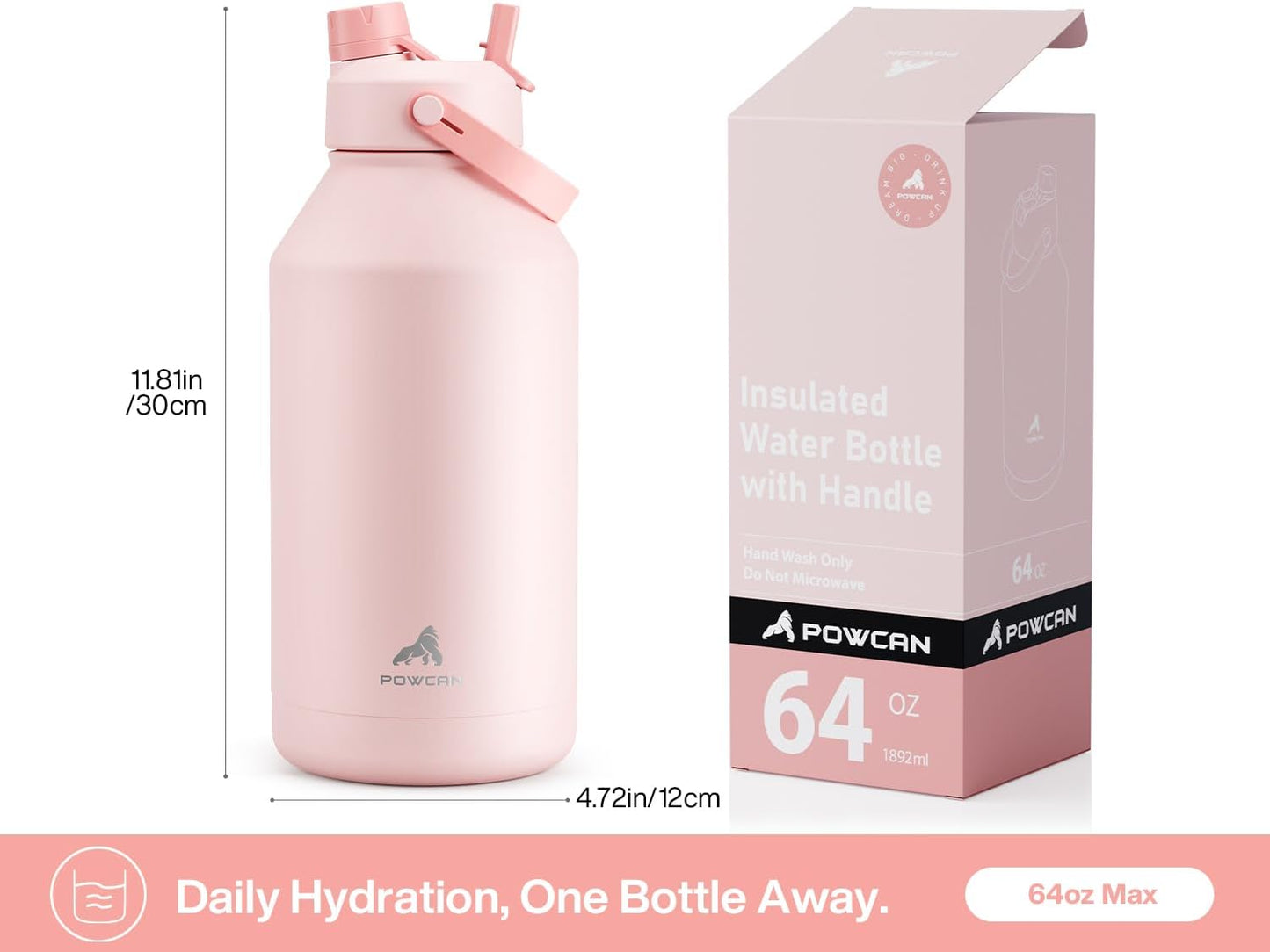 POWCAN 26 oz Insulated Water Bottle with 2-in-1 Straw and Spout Lid, Keep Cold 24H, Leak-Proof, Fits in Car Cup Holder, Stainless Steel Water Bottle for Sports, Travel, and School (Mint)