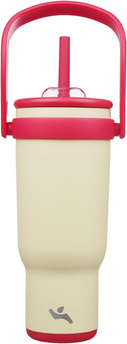 Konokyo 30 oz Tumbler with Side Handle, Insulated Water Bottle with Straw and 2 in 1 Lid, Stainless Steel Cup Travel Coffee Mug for Sports Office Gym,Purple