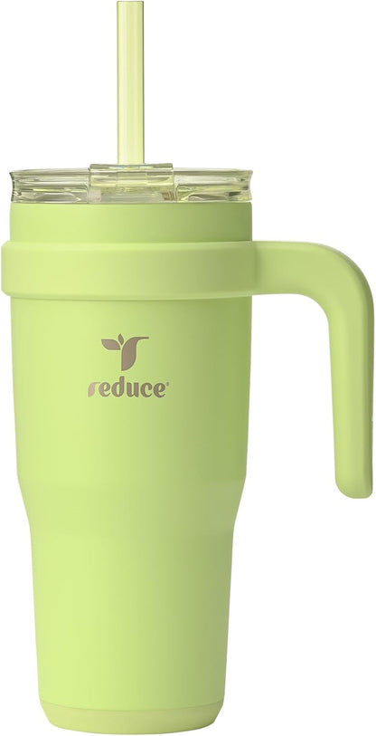 REDUCE 24 oz Stainless Steel Tumbler with Handle - Dual-Wall Vacuum Insulated Travel Mug, Sweat-Proof Lid & Reusable Straw - Keeps Drinks Cold for 24 Hrs, Fits Cupholders, Dishwasher Safe - Lilac Bud
