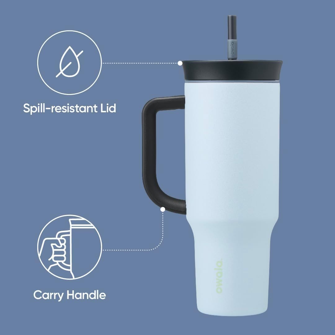 Owala Stainless Steel Triple Layer Insulated Travel Tumbler with Spill Resistant Lid and Straw, BPA Free, 24 oz, Grey/Blue (The Great Blue)