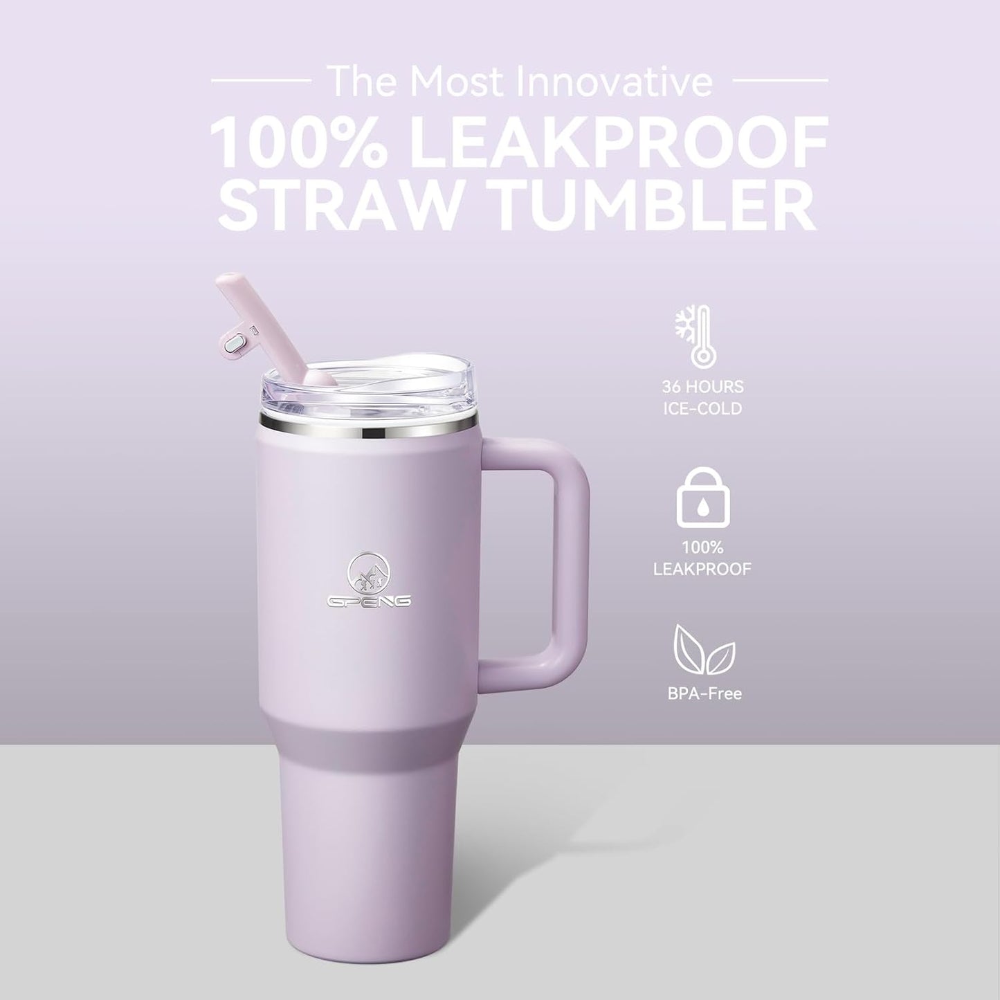 Gpeng 30/40/50 oz Tumbler with Handle, Water Bottles with Straw Lid, Insulated Stainless Steel Travel Mug Cup Holder Friendly, Keep Drinks Cold or Hot for Hours (LightGrey, 50 oz)