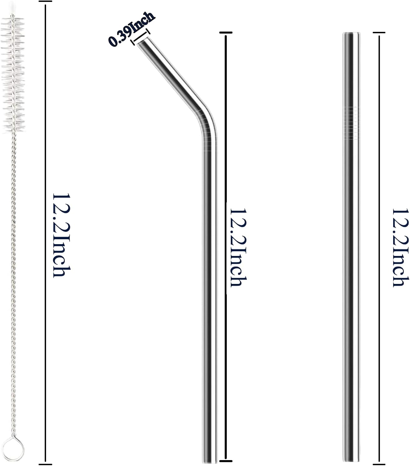 6 Pack Stainless Steel Straw Replacement 40 oz for Stanley Tumbler，3 Straight +3 Curved Reusable Metal Straws with 2 Cleaning Brush Compatible with Stanley 40oz Stanley Cup Tumbler