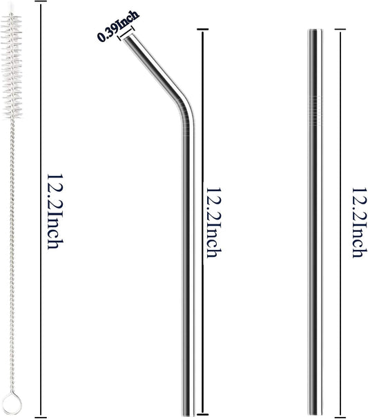 6 Pack Stainless Steel Straw Replacement 40 oz for Stanley Tumbler，3 Straight +3 Curved Reusable Metal Straws with 2 Cleaning Brush Compatible with Stanley 40oz Stanley Cup Tumbler