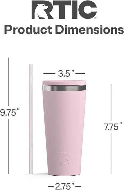 RTIC 20oz Everyday Tumbler Insulated Stainless Steel Portable Travel Coffee Cup with Straw, Ceramic Lining, Spill-Resistant Lid, BPA-Free, Hot and Cold Drink, Beach
