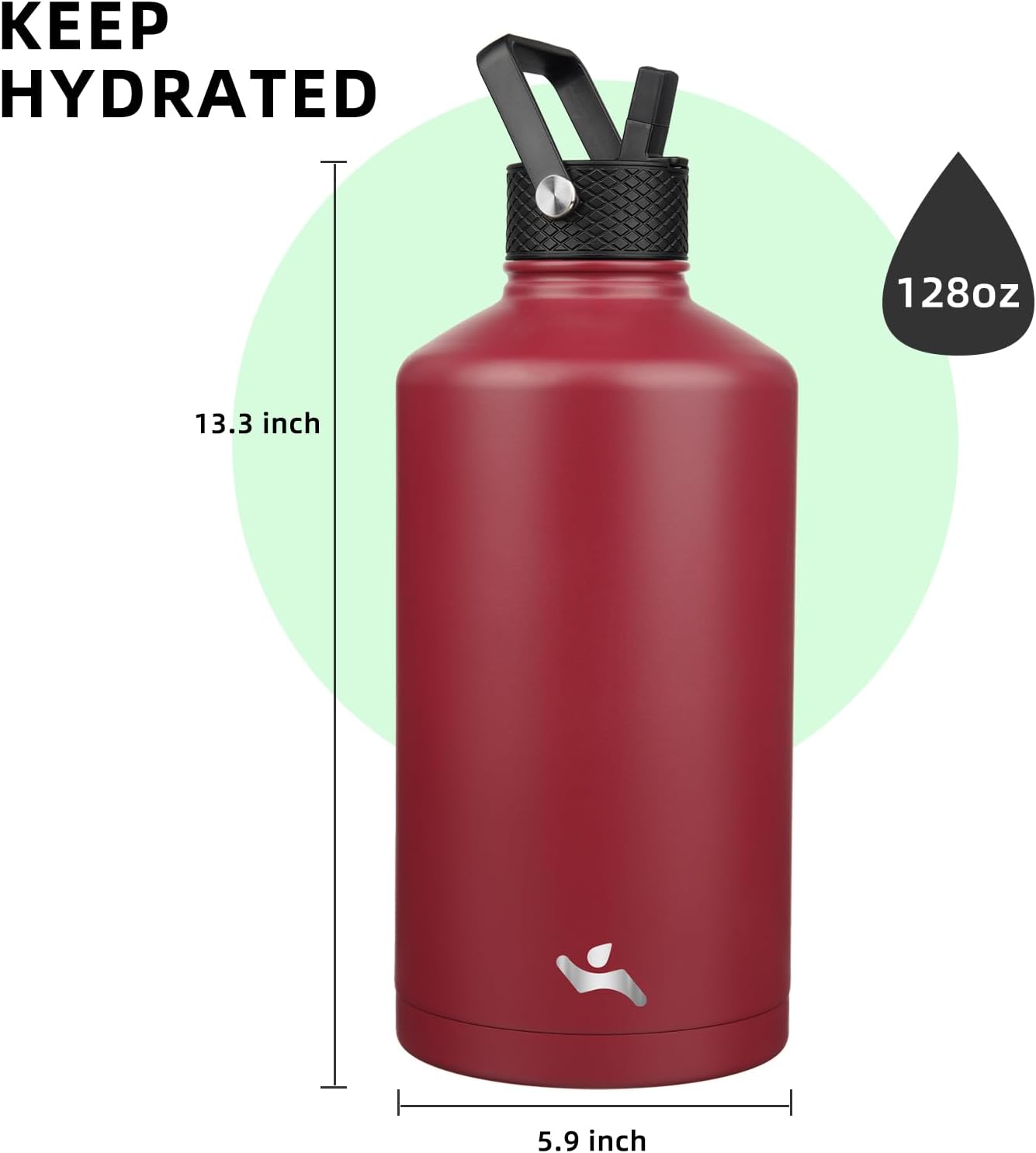Konokyo 22oz Stainless Steel Bottles with 3 Lids Sport Insulated Water Bottle,Mint