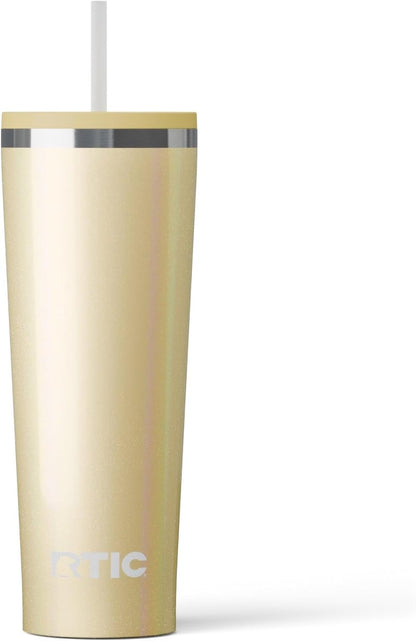 RTIC 20oz Everyday Tumbler Insulated Stainless Steel Portable Travel Coffee Cup with Straw, Ceramic Lining, Spill-Resistant Lid, BPA-Free, Hot and Cold Drink, Beach
