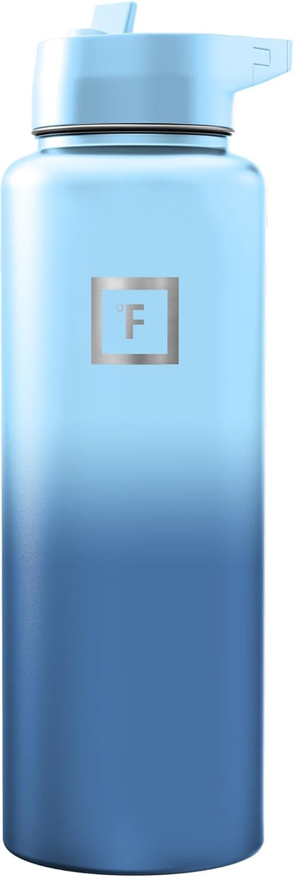 IRON °FLASK Camping & Hiking Hydration Flask with Straw, Wide Mouth Insulated Stainless Steel Sports Water Bottle - 40 oz Midnight Black