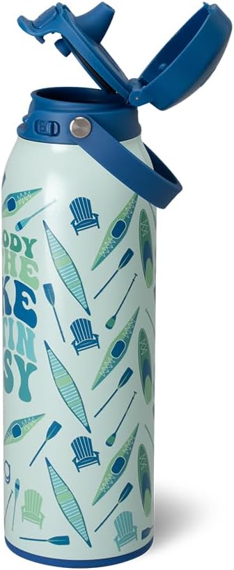 Swig Life 36oz Insulated Water Bottle, Travel Water Bottle with Straw and Lid, Cup Holder Friendly, Stainless Steel (Pickleball)