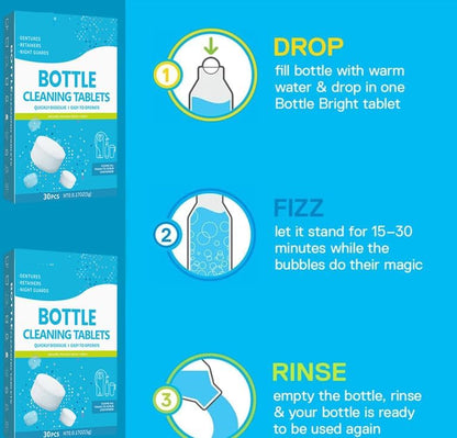 30 Pack Bottle Bright Cleaning Tablets,Water Bottle Cleaner,Removing Limescale and Tea Stains,For Water Bottle,Coffee Pot,Glass,Tumbler,Stainless,Also Can Clean Dentures,It's Multipurpose Cleaner