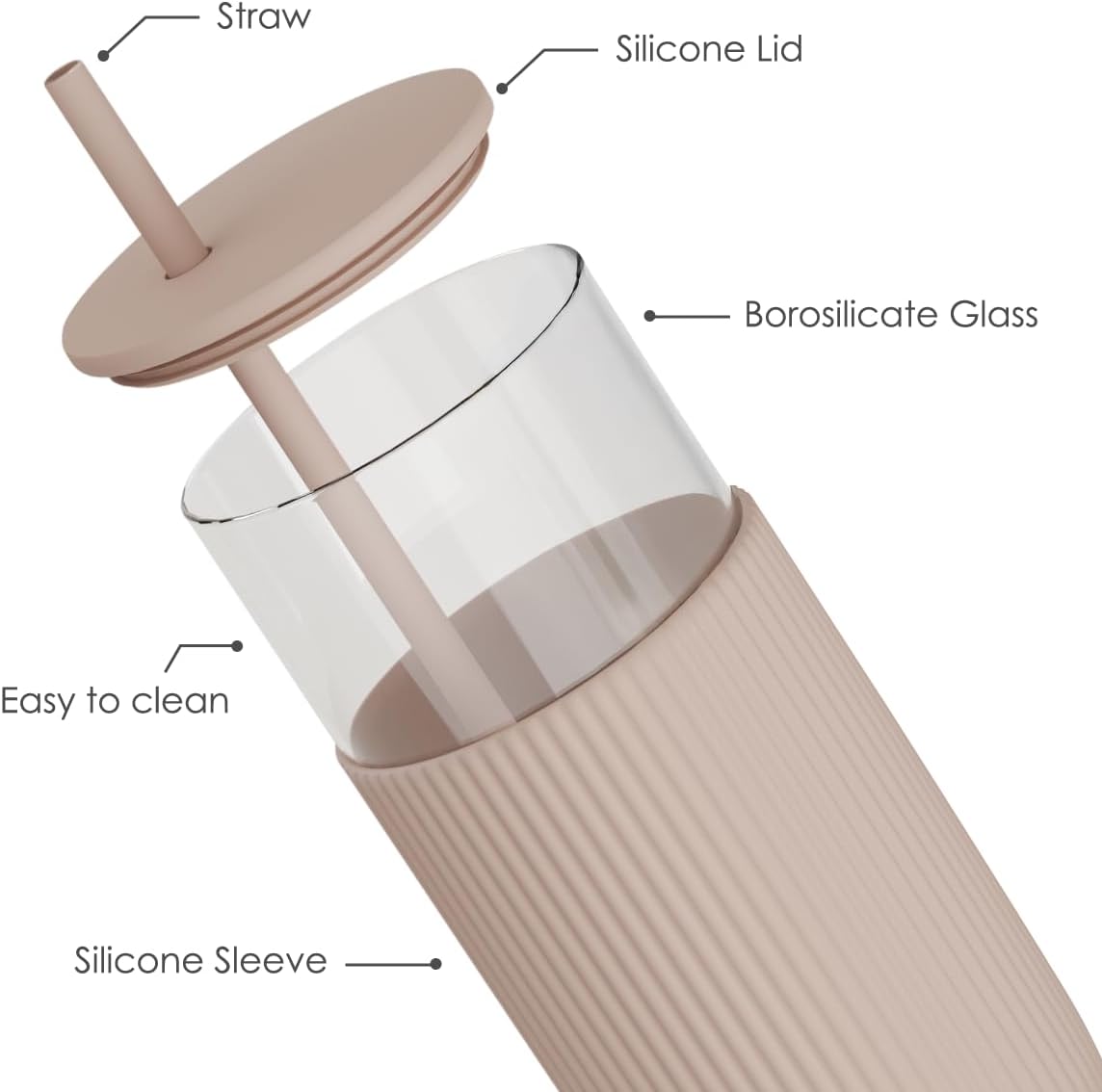 SANDJEST Glass Tumbler with Straw and Lid, Glass Water Bottle with Silicone Sleeve 20oz, Smoothie, Iced Coffee Cup, Gifts for Women Teen Girls Birthday Christmas (Cream)