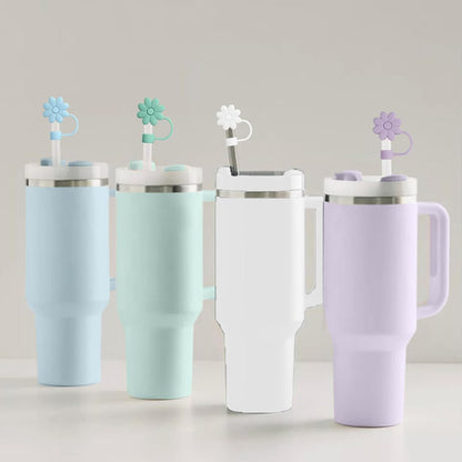 Flower Straw Covers Toppers for Stanley Cups 30&40 Oz Tumbler with Handle Accessories 4PCS Silicone Straw Caps Reusable Straws Tips Protectors for Stanley Cup 10mm 0.4in Straws,Off White