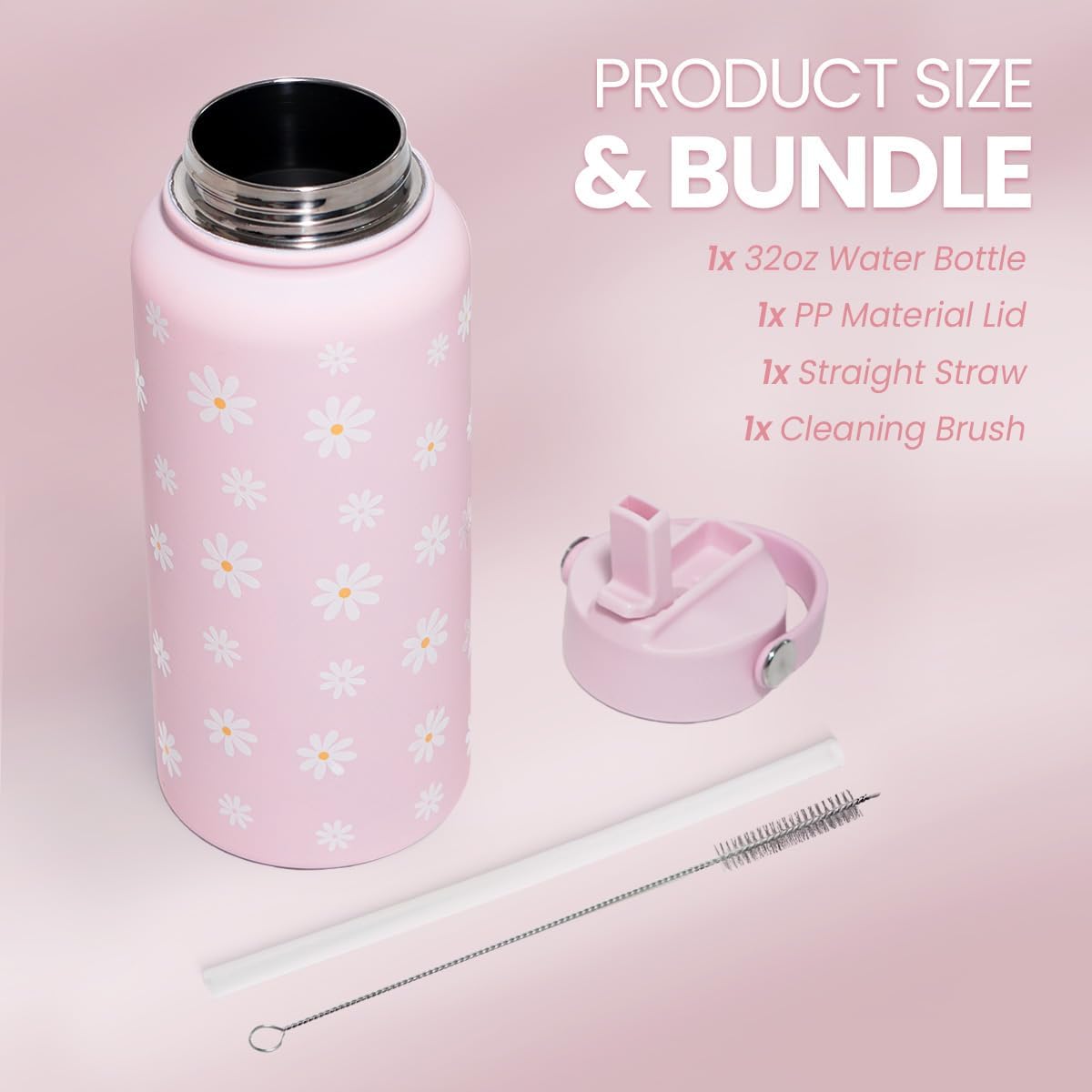 SANDJEST Pickleball Gift for Women, Water Bottle Stainless Steel 32oz with Lid & Straw, Sport Insulated Bottles Gifts for Girls Friends Teens Birthday Christmas