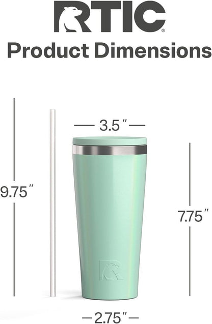 RTIC 20oz Everyday Tumbler Insulated Stainless Steel Portable Travel Coffee Cup with Straw, Ceramic Lining, Spill-Resistant Lid, BPA-Free, Hot and Cold Drink, Beach