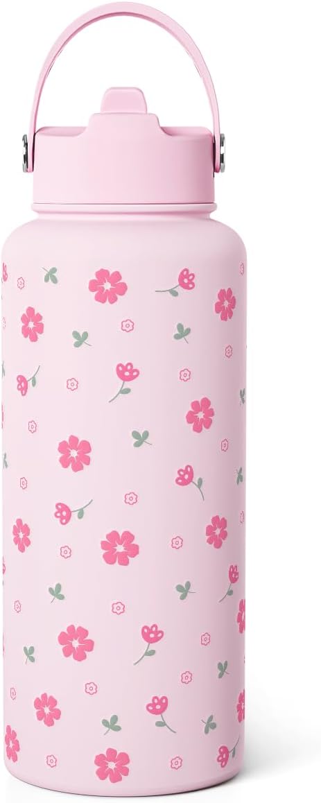 SANDJEST Pickleball Gift for Women, Water Bottle Stainless Steel 32oz with Lid & Straw, Sport Insulated Bottles Gifts for Girls Friends Teens Birthday Christmas