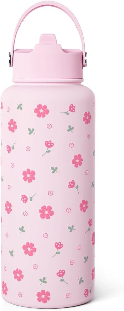SANDJEST Pickleball Gift for Women, Water Bottle Stainless Steel 32oz with Lid & Straw, Sport Insulated Bottles Gifts for Girls Friends Teens Birthday Christmas