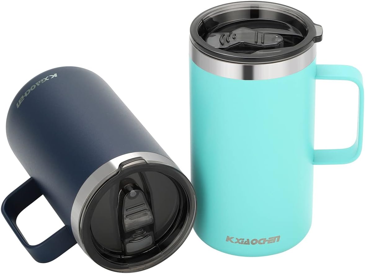 KXIAOCHEN 20oz Insulated Coffee Mug with Lid, Stainless Steel Coffee Cup, Double Wall Vacuum Coffee Tumbler with Handle, Premium Thermal Travel Coffee Mug (Navy Blue)