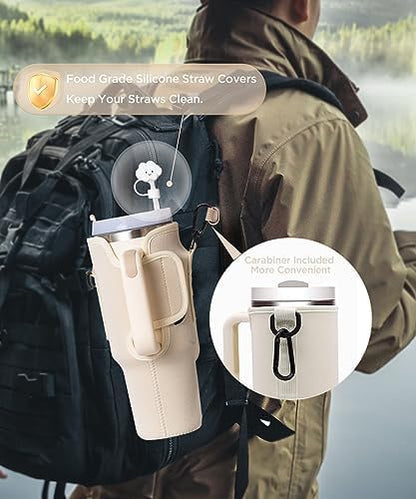 dabria Water Bottle Carrier Bag with Phone Pocket for Stanley 40/30 oz Tumbler Neoprene Water Bottle Holder Pouch with Adjustable Strap Bollus with Straw Cover for Stanley Cup Accessories